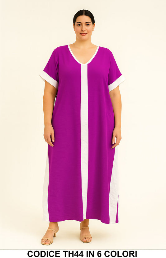 Abito Lungo con Pannello Verticale Bicolore – Vestito Curvy Estivo in 6 Colori – TH44