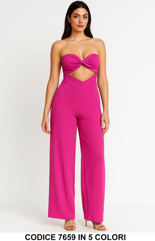 Tuta Elegante Intera Cut Out Pantalone Palazzo Jumpsuit Estate Aperitivo Evento in 5 Colori - 7659 - Abbigliamento donna elegante su I Love Dress