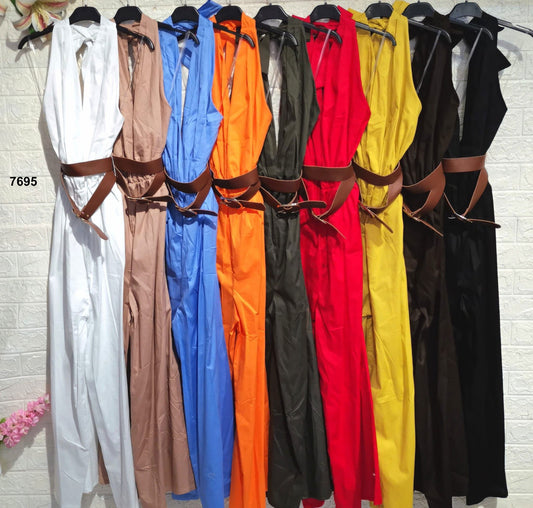 Tuta Lunga con Scollo Profondo e Cintura – Jumpsuit Estiva in 9 Colori – 7695 - Abbigliamento donna elegante su I Love Dress