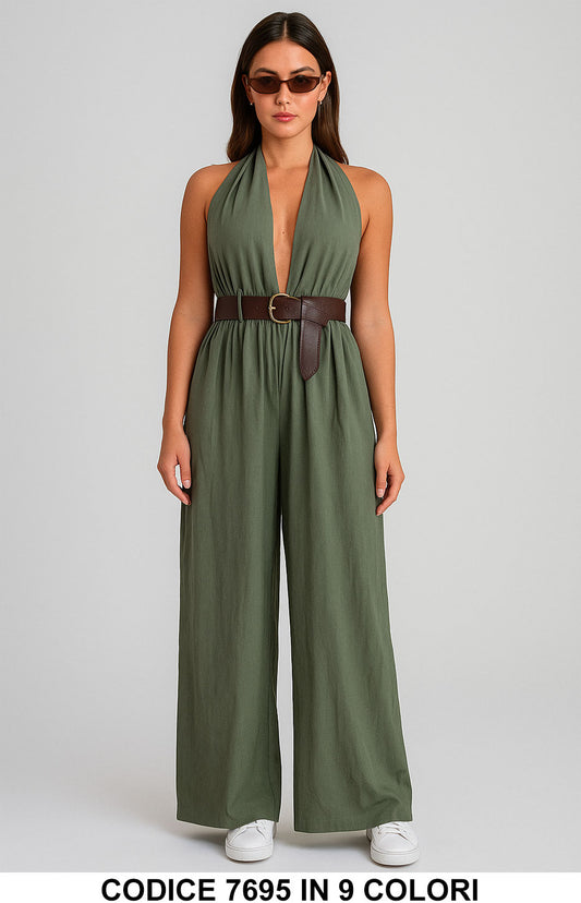 Tuta Lunga con Scollo Profondo e Cintura – Jumpsuit Estiva in 9 Colori – 7695 - Abbigliamento donna elegante su I Love Dress