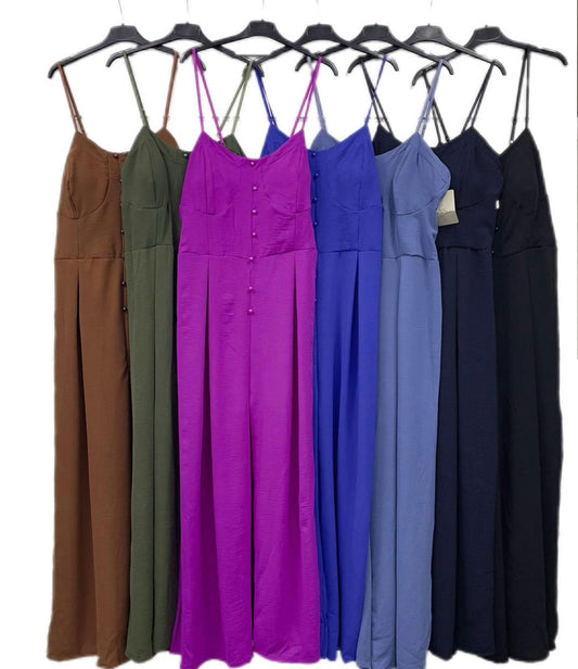 Tuta Lunga Curvy con Spalline Sottili e Bottoni Pantalone Ampio Jumpsuit Casual in 7 Colori – TH15 - Abbigliamento donna elegante su I Love Dress