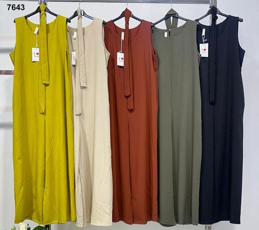 Tuta Lunga Donna Elegante Senza Maniche con Cintura Jumpsuit Pantalone Palazzo in 5 Colori – 7643 - Abbigliamento donna elegante su I Love Dress