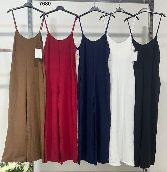 Tuta Lunga Estiva con Spalline Sottili Jumpsuit Palazzo Casual Stile Minimal in 5 Colori - 7680 - Abbigliamento donna elegante su I Love Dress