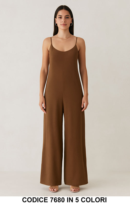 Tuta Lunga Estiva con Spalline Sottili Jumpsuit Palazzo Casual Stile Minimal in 5 Colori - 7680 - Abbigliamento donna elegante su I Love Dress