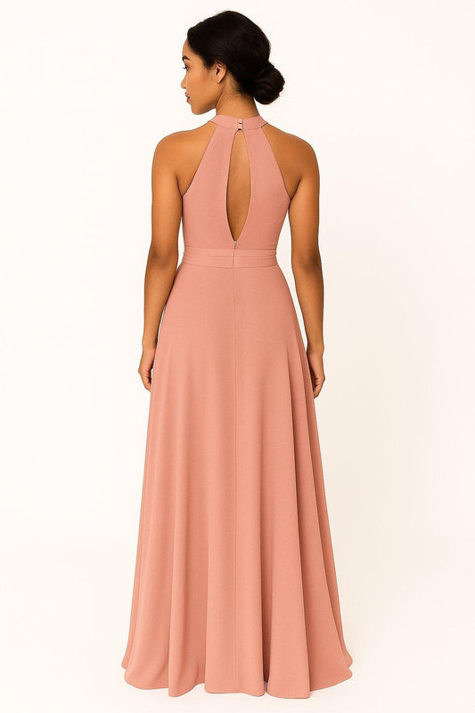 Vestito Lungo da Cerimonia Elegante Increspato Allacciatura al Collo Scollo V Abito in 6 Colori - 4985 - Abbigliamento donna elegante su I Love Dress