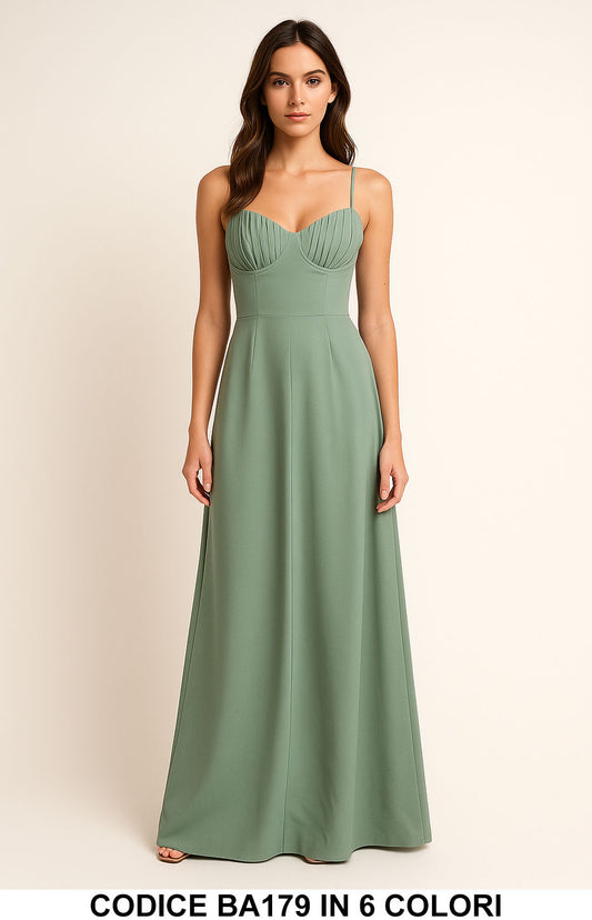 Vestito lungo elegante con coppe plissettate e spalline sottili Abito Evento Serata in 6 colori – BA179 - Abbigliamento donna elegante su I Love Dress