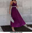 Abito Lungo Elegante plissettato smanicato in Bordeaux Vestito con Cintura Cerimonia - 4385Out