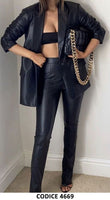 Tailleur Completo in eco Pelle Nero Giacca e Pantalone Casual - 4669