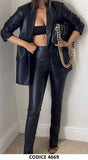 Tailleur Completo in eco Pelle Nero Giacca e Pantalone Casual - 4669