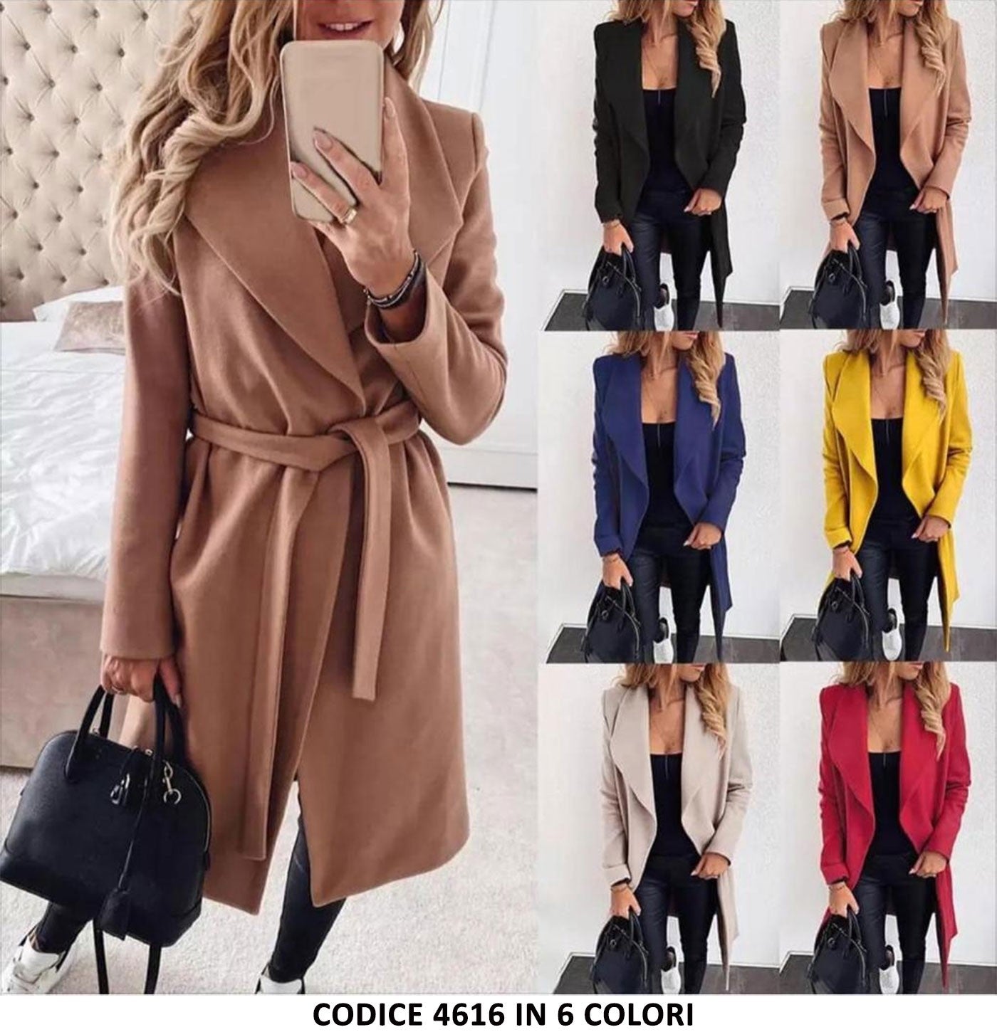 Cappotto Lungo Donna Casual con Cintura Caldo Soprabito Elegante in 2 Colori - 4616Out