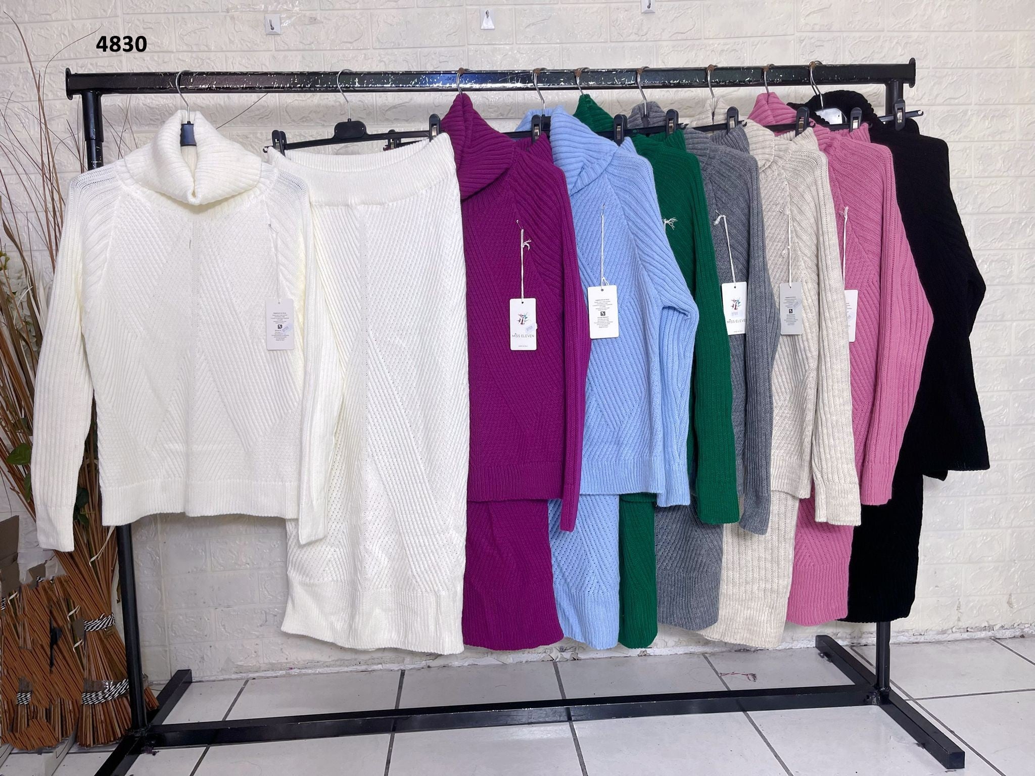 Completo Gonna Lunga e Maglia Collo Alto Casual Costine in Fucsia Coordinato Donna - 4830Out