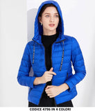 Giubbotto Piumino Corto con Cappuccio e Laccetti in Viola Giacca Casual Colorata - 4796Out