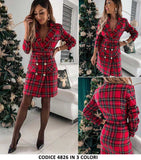 Abito Corto Elegante Tubino Foderato Trama Scozzese Quadretti Rossi Ve I Love Dress