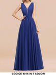 Abito Lungo Elegante Chiffon Plissettato Cerimonia e Damigelle in 7 Colori - 4916