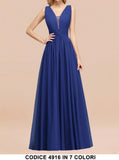 Abito Lungo Elegante Chiffon Plissettato Cerimonia e Damigelle in 7 Colori - 4916