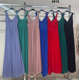 Abito Lungo Elegante Chiffon Plissettato Cerimonia e Damigelle in 7 Colori - 4916