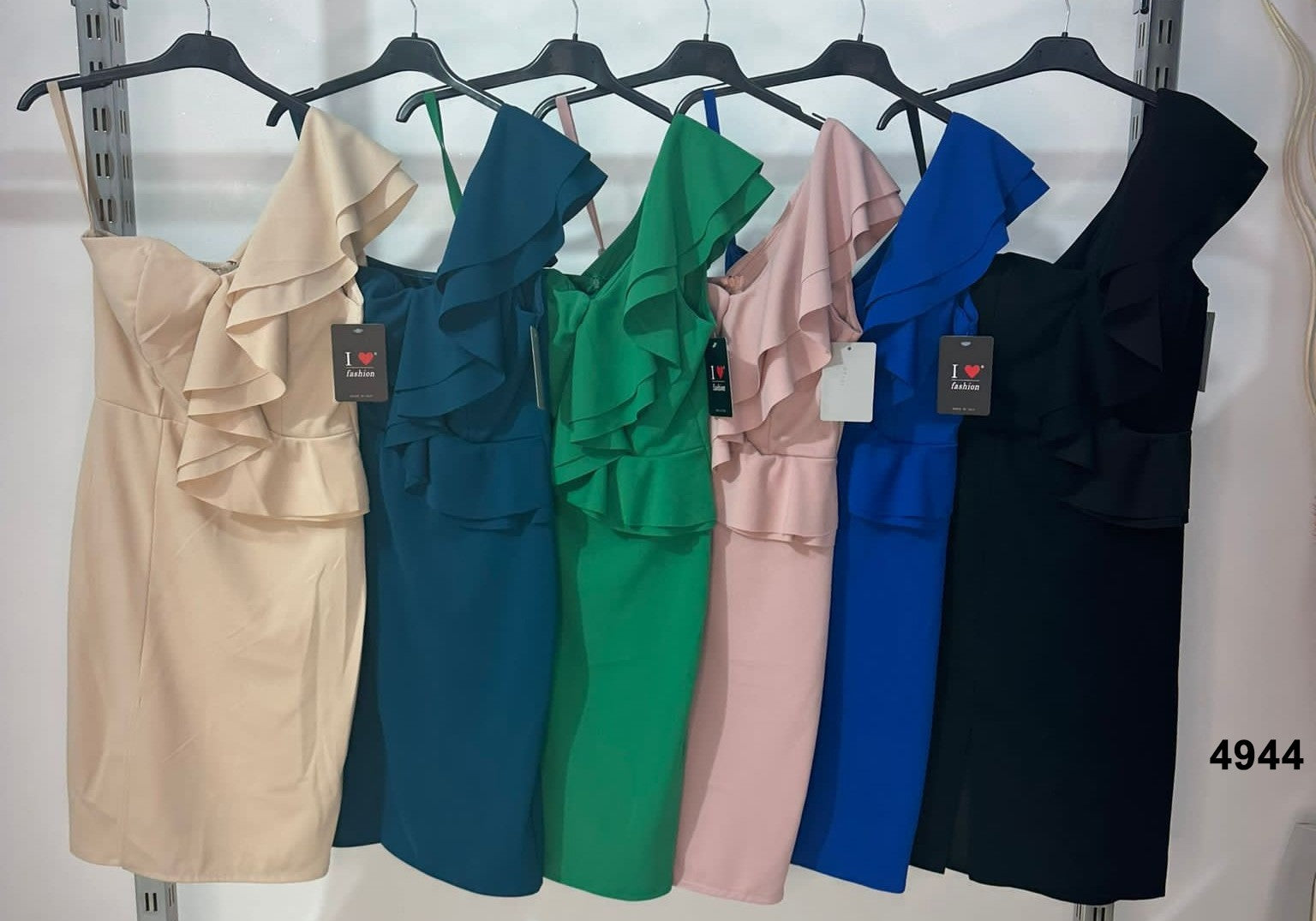 Abito midi con Balze aderente monospalla con spacco Elegante Minidress in 6 Colori - 4944