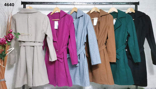 Cappotto Lungo Elegante Bottoni Avanti e Dietro con cintura in Grigio - 4640