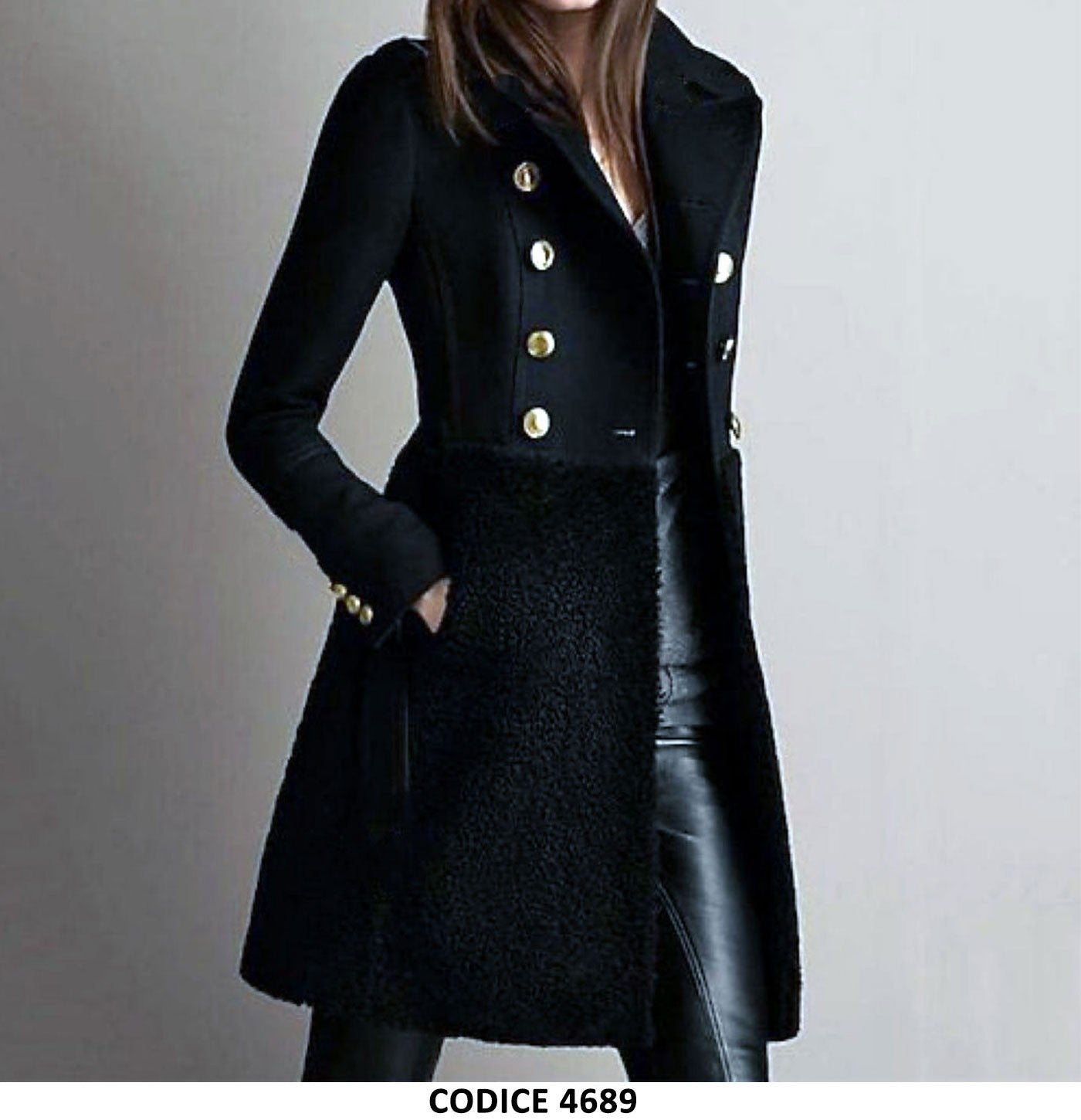 Cappotto Caldo Elegante con Bottoni Metà in Panno e Metà in Pellicciotto Fashion in 6 Colori - 4689