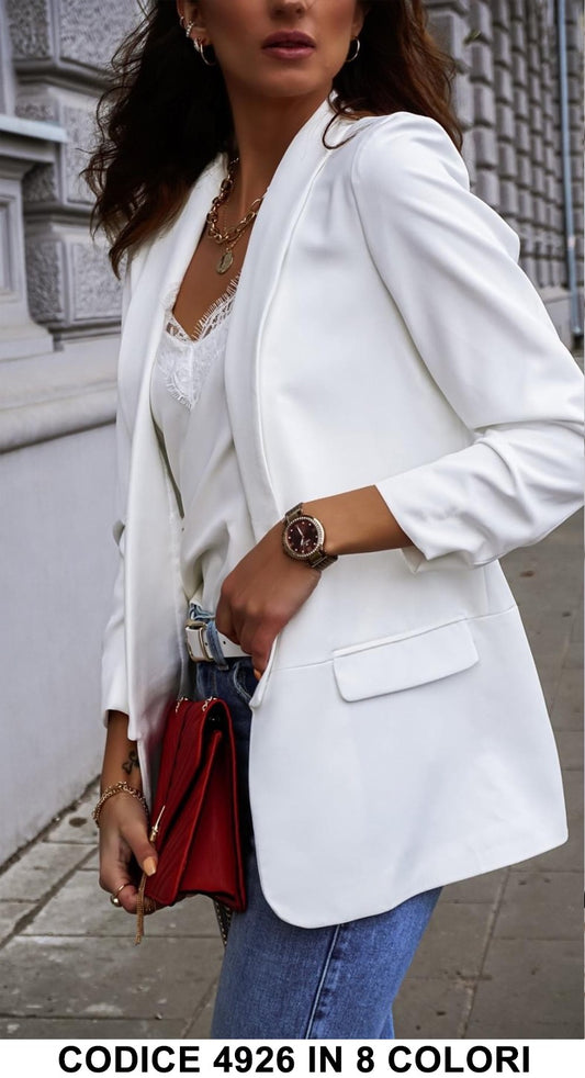 Giacca Blazer con tasche estetiche Elegante Doppio Petto Donna Casual in Beige - 4926