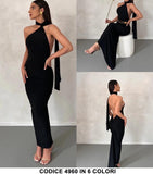 Abito Lungo Elegante Vestito Serata con incrocio al collo Sensuali con rouche in Rosso - 4960Out