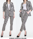 Tailleur Donna Casual Giacca Pantalone Skinny Cintura Fantasia Righe Bicolore in 4 Colori - 5158