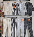 Tailleur Donna Casual Giacca Pantalone Skinny Cintura Fantasia Righe Bicolore in 4 Colori - 5158