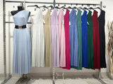 Abito Donna Lungo Monospalla Plissé Cerimonia Elegante Vestito Brillantini in 5 Colori - 5198