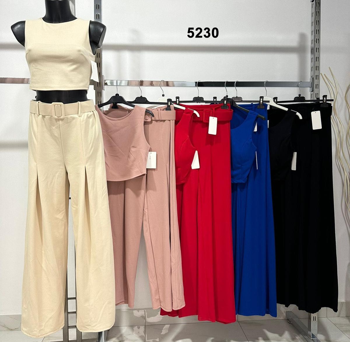 Completo Donna Top Giromanica Pantalone Palazzo Cintura Casual Comodo in 5 Colori - 5230