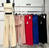 Completo Donna Top Giromanica Pantalone Palazzo Cintura Casual Comodo in 5 Colori - 5230