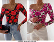 Body Donna Aderente Manica Lunga Fantasia Rose Incrociato Casual Elegante in Lilla - 5016Out