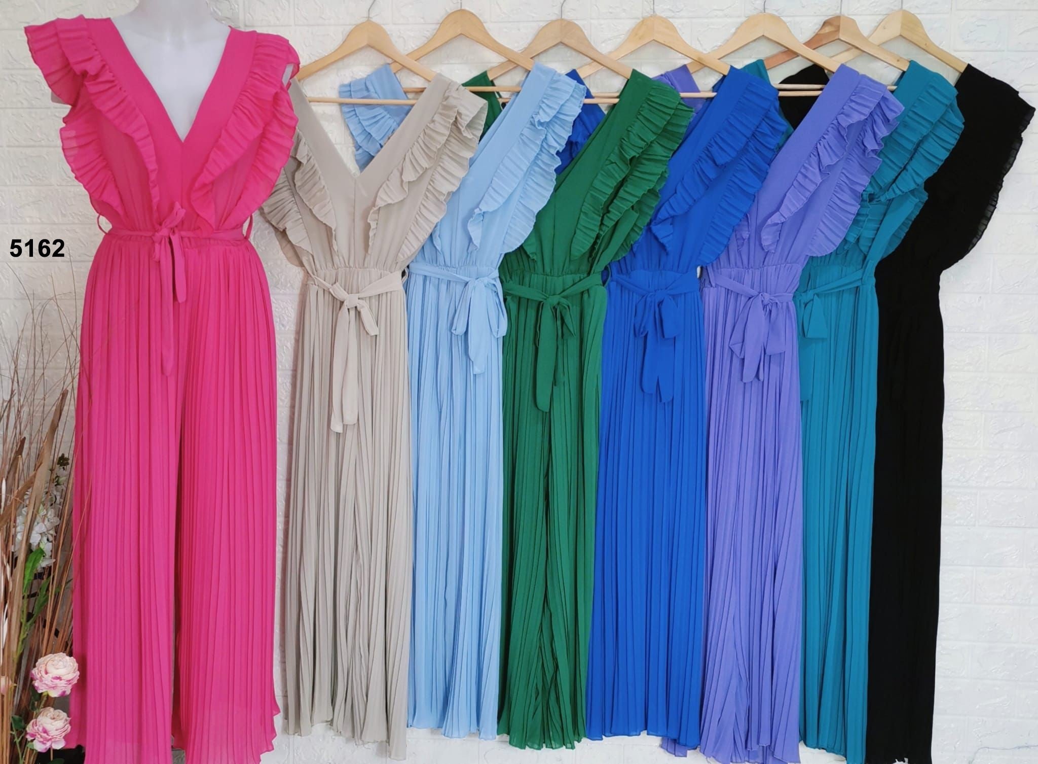 Tuta Jumpsuit Cocktail Donna Scollo V Rush Plissé Cintura Pantalone Palazzo in 2 Colori - 5162Out