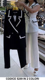 Tailleur Bicolore Giacca Smanicata Pantalone Bottoni Bianco e Nero Elegante Casual in 2 Colori - 5289