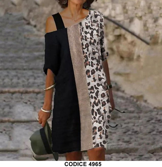 Abito Corto Animalier Vestito Tricolore Monocolore Casual Abito Chic - 4965Out