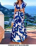 Abito Lungo Estate Cut Out Multicolore Floreale Vestito Cocktail con Fibbia in Blu Elettrico - 5177Out