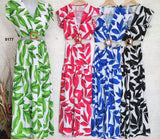 Abito Lungo Estate Cut Out Multicolore Floreale Vestito Cocktail con Fibbia in Blu Elettrico - 5177Out