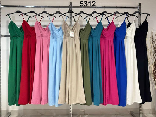 Tuta Intera Jumpsuit Elegante Scollo V con Bretelle Spalla Scoperta Pantalone Zampa in 11 Colori - 5312