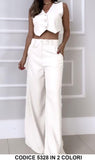 Completo Gilet e Pantalone Zampa Elegante Casual Coordinato Bottoni Grandi in Bianco - 5328