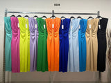 Abito Lungo Cerimonia Effetto Raso Scollo V Profondo Smanicato Vestito Elegante in 11 Colori - 5329