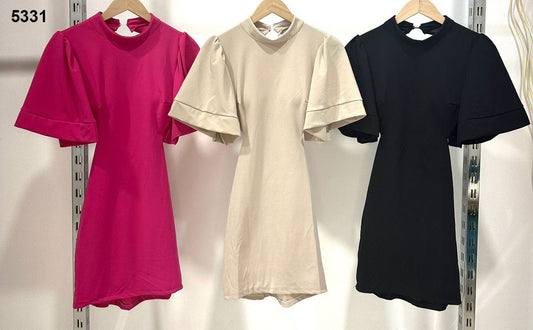 Abito Corto Tubino Mezza Manica Ampia Girocollo Vestito Estate in 3 Colori - 5331