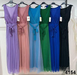 Abito Elegante Cerimonia Glitterata Multivelo Scollatura a V Vestito Casual Chic in 3 Colori - 4154