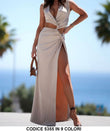 Abito Lungo Cut Out Sensuale Scollo V Spacco Profondo Elegante Cocktail vestito in 9 Colori - 5355