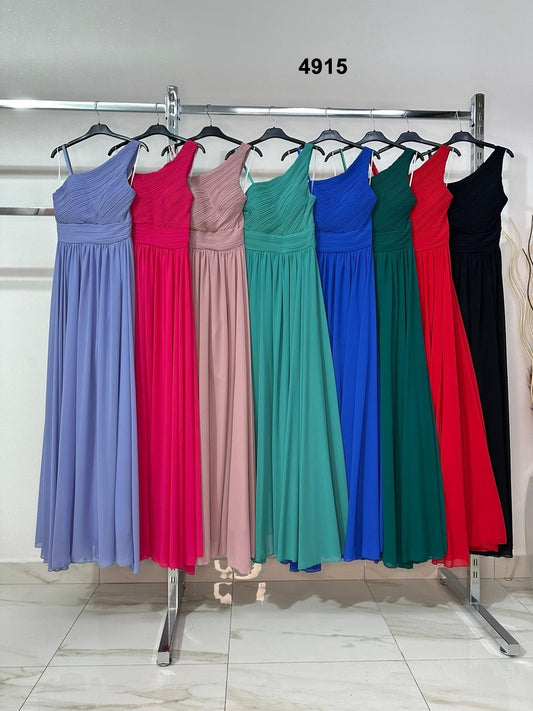 Abito Lungo Elegante monospalla in Chiffon Cerimonia e Damigelle Vestito in 2 Colori - 4915Out