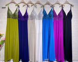 Abito Lungo Cerimonia Serata Scollo V Sensuale in Paillettes Spacco Alto Vestito in 7 Colori - 5397