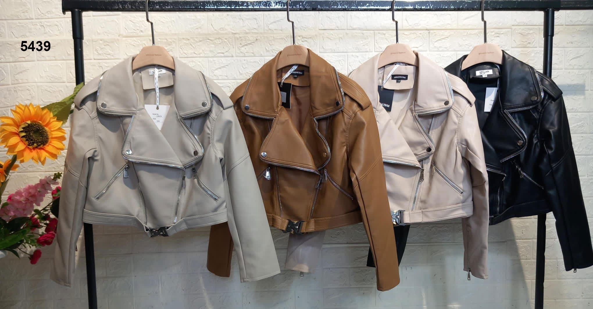 Giacca Donna Chiodo Eco Pelle Cerniera Cintura Zippato Casual Elegante in 4 Colori - 5439