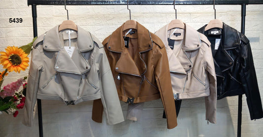 Giacca Donna Chiodo Eco Pelle Cerniera Cintura Zippato Casual Elegante in 4 Colori - 5439