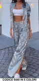 Completo Kimono Stampa Giappone Felpa Cintura Pantalone Zampa con Spacco in 5 Colori - 5440