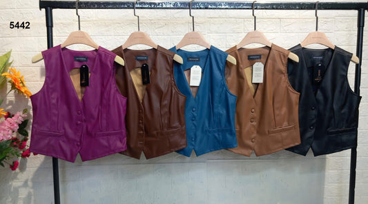 Gilet Donna Sottogiacca in Eco Pelle Tasche Estetiche Elegante Casual in 5 Colori - 5442