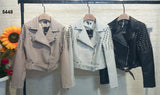Giacca Donna Chiodo Eco Pelle Cerniera Manica Biker Borchie Casual Elegante in 3 Colori - 5448