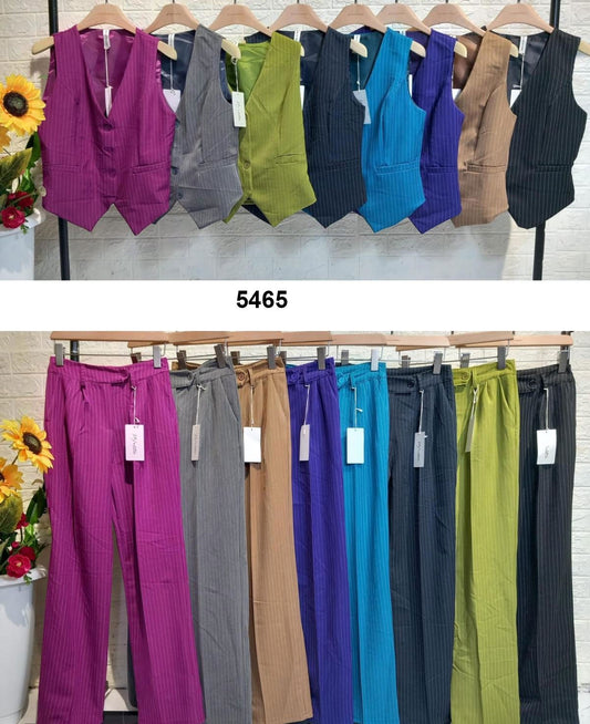 Completo Donna Tailleur Gessato Righe Gilet e Pantalone Zampa Elegante Casual in 8 Colori - 5465